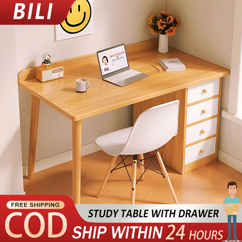 Study Table With Drawer Computer Desk 100 120cm Solid Wood Student Home 