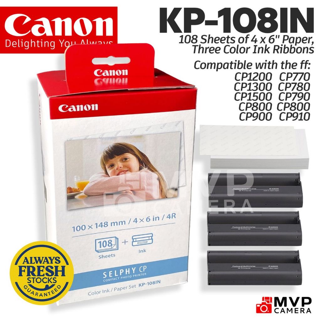 Canon KP108IN KP108IN KP108 KP108 KP108N Color Ink Paper Set SELPHY CP Compact Printer MVP