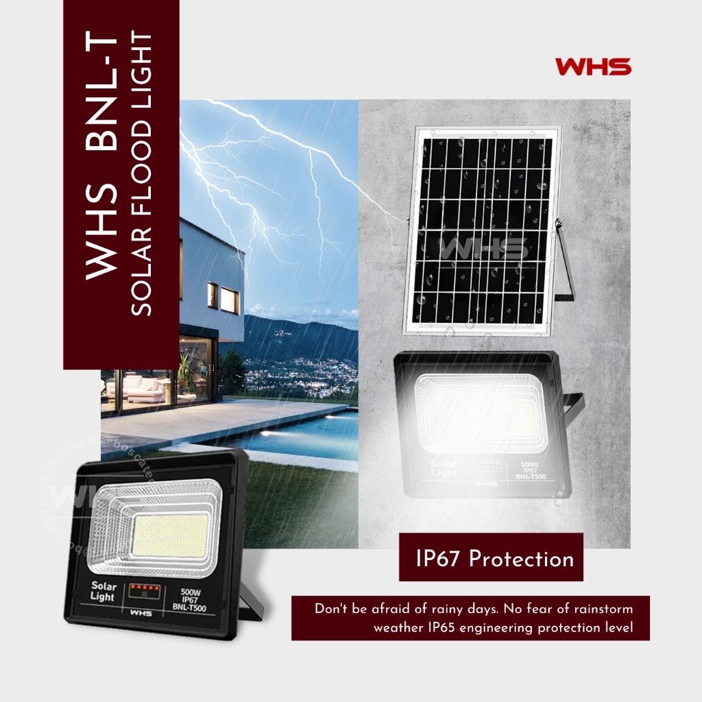 WHS 1 Year Warranty 100W Outdoor LED Solar Flood Light IP67 With Remote ...