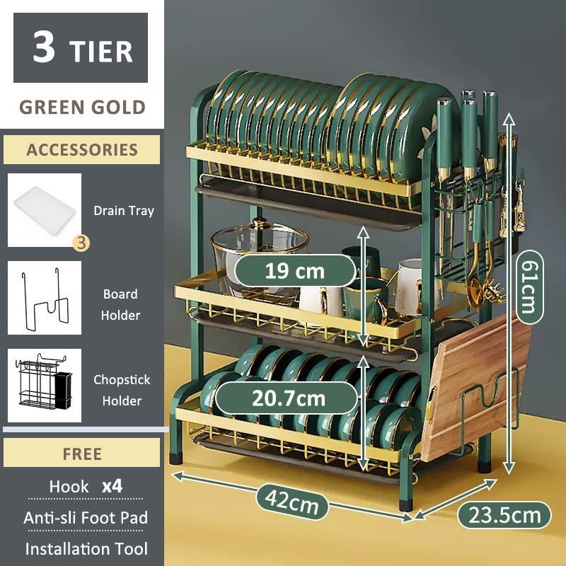 YHLAMP 2/3 Tier Countertop Drainer Dish Rack Kitchen Storage Organizer ...