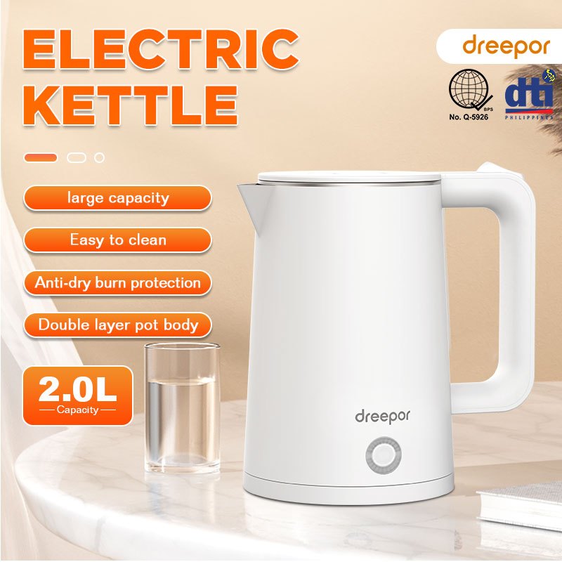 Dreepor 2L Capacity Electric Kettle Electric Heater stainless