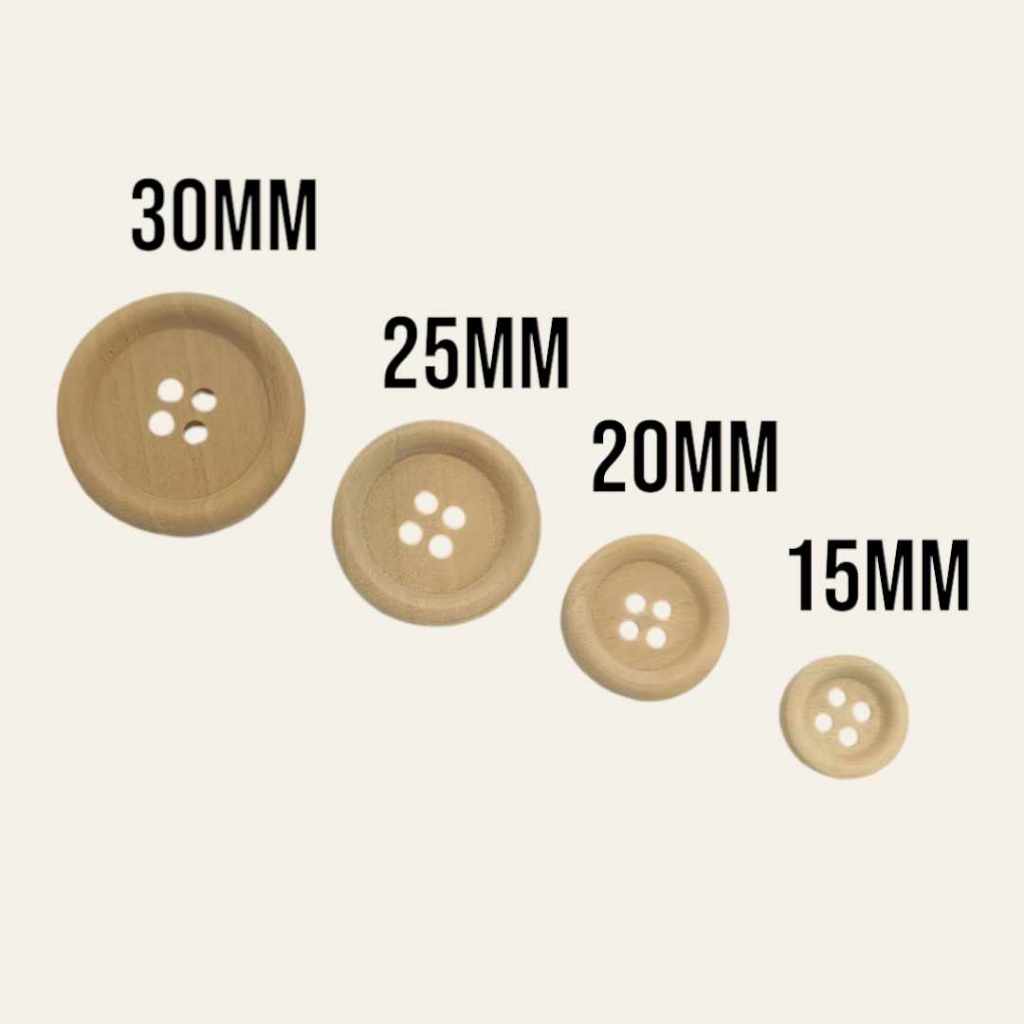 NATURAL WOODEN BUTTONS (20 PIECES PER PACK) - 4 HOLES - 30MM/ 25MM/20MM ...