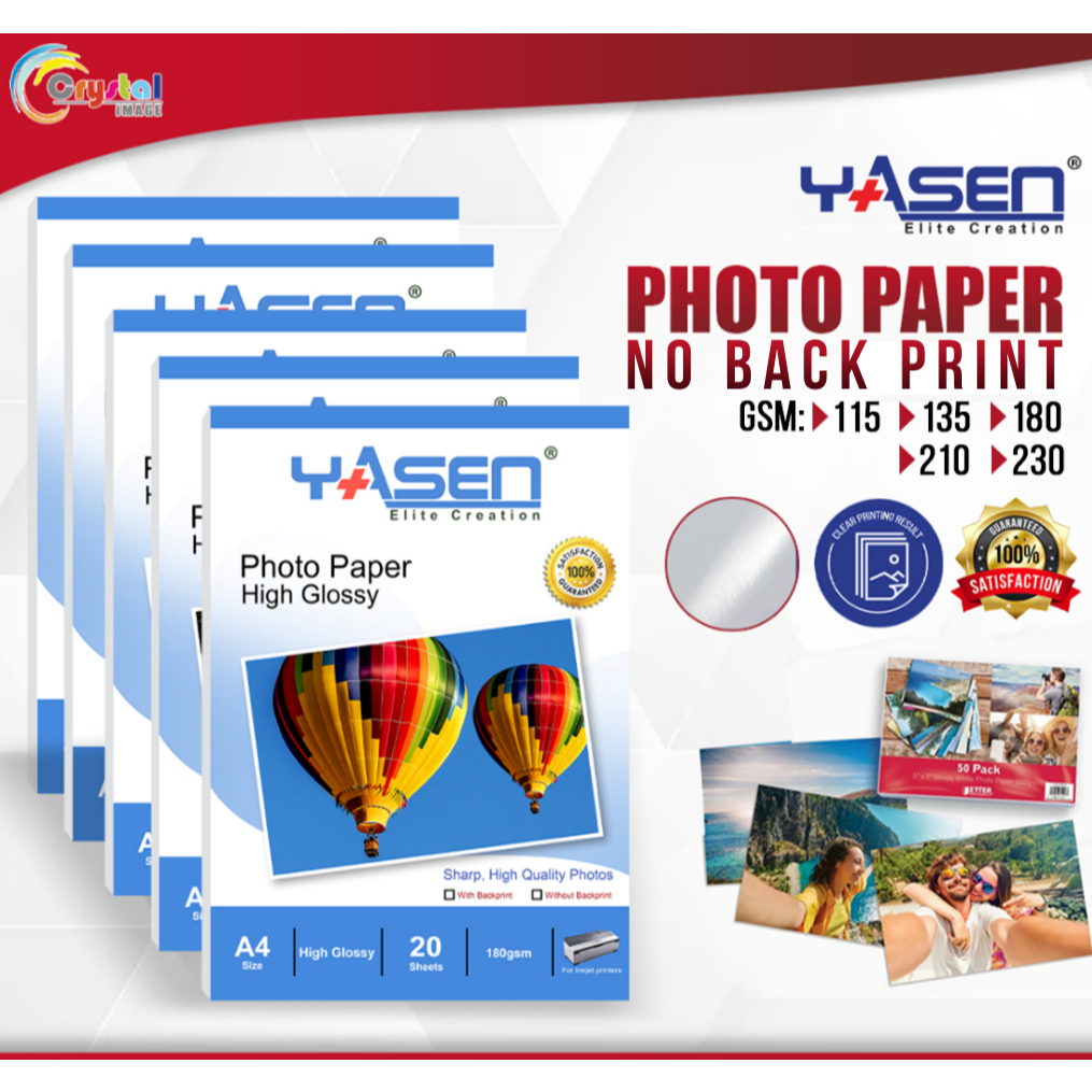 Yasen Photo Paper A4 Size No Back Print High Glossy 115GSM