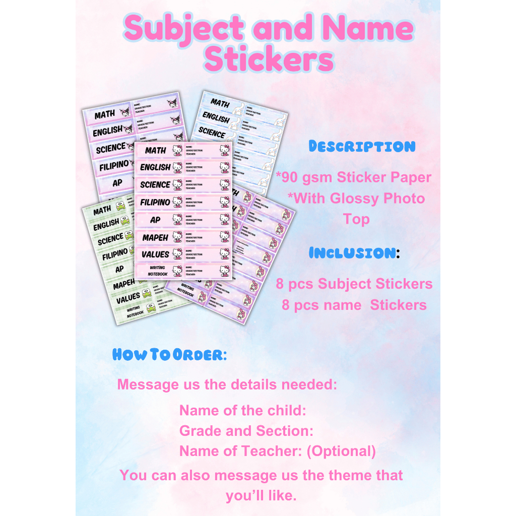 Subject and Name Sticker Set (Any theme) | Shopee Philippines