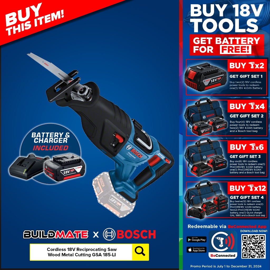 BUILDMATE Bosch 18V Cordless Reciprocating Saw Wood Metal Cutting Tools  BARE TOOL GSA 18V-LI C BLC