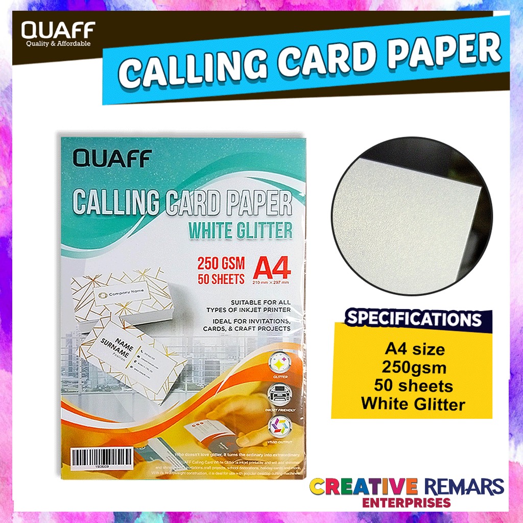 QUAFF Double Sided Glitter Calling Card Paper A4 Size 250gsm (50sheets ...