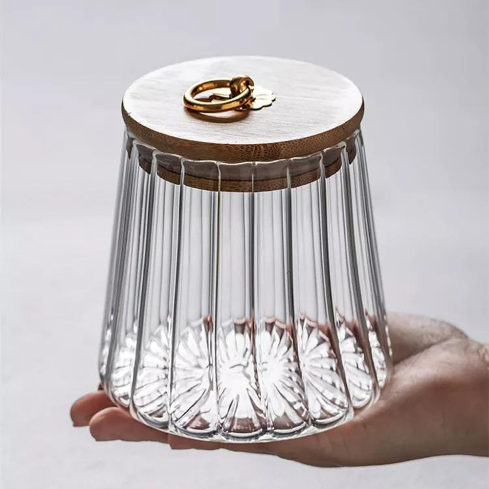 Crystal House Borosilicate Glass Storage Jar with Wooden Bamboo Lid ...