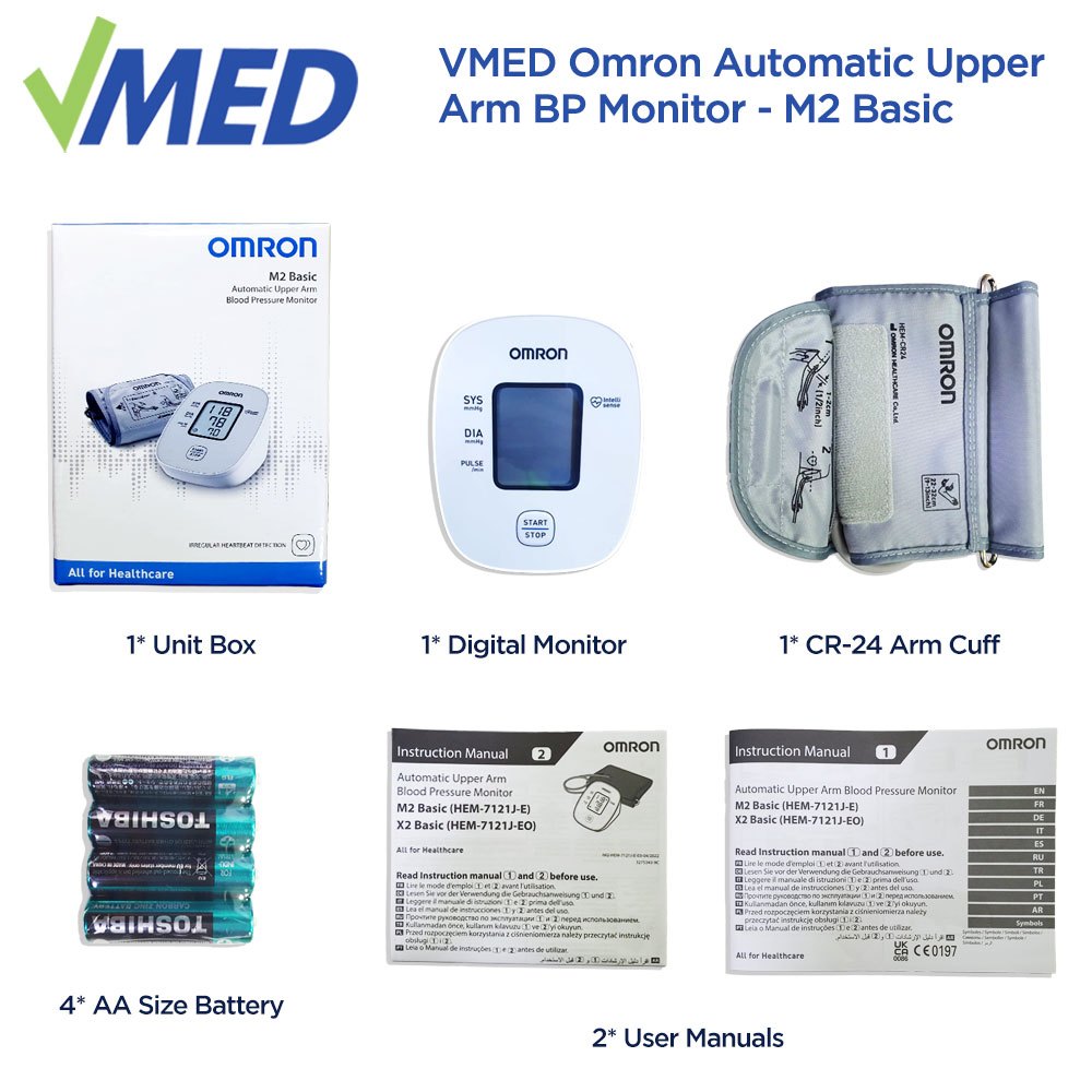 VMED Omron Automatic Upper Arm Blood Pressure Monitor - M2 Basic ...