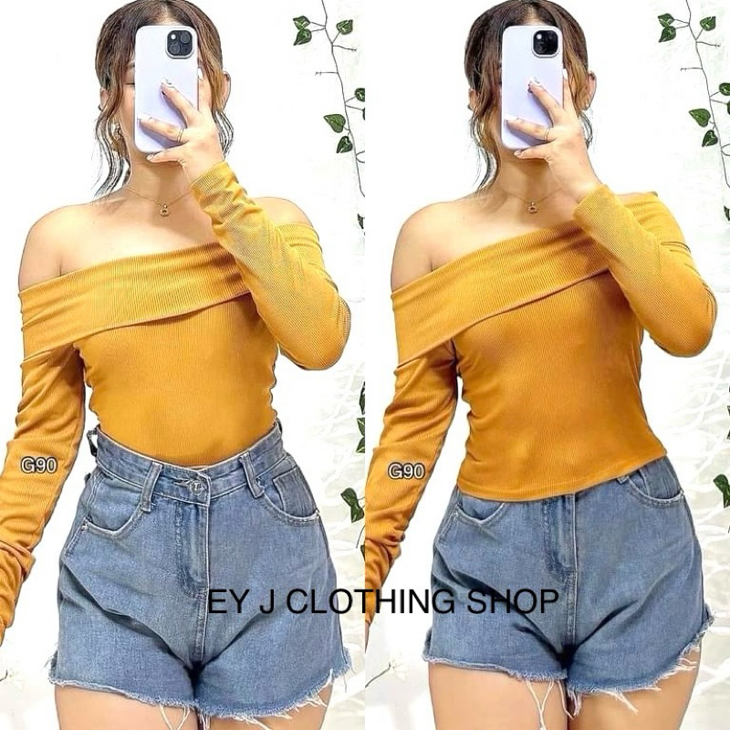 Freya Off Shoulder Long Sleeve Crop Top Plain Casual Womenswear Comfort Lady Knit Shopee Philippines
