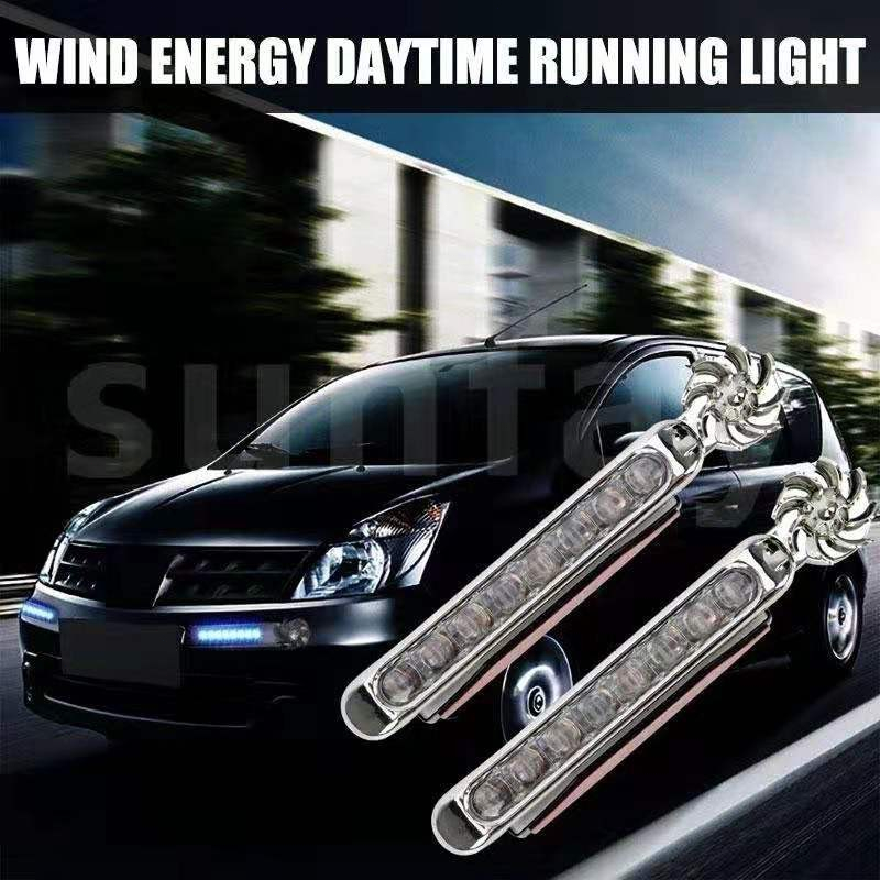 2Pcs Car Wind Powered DRL Daytime Running Light 8 LED Adjustable
