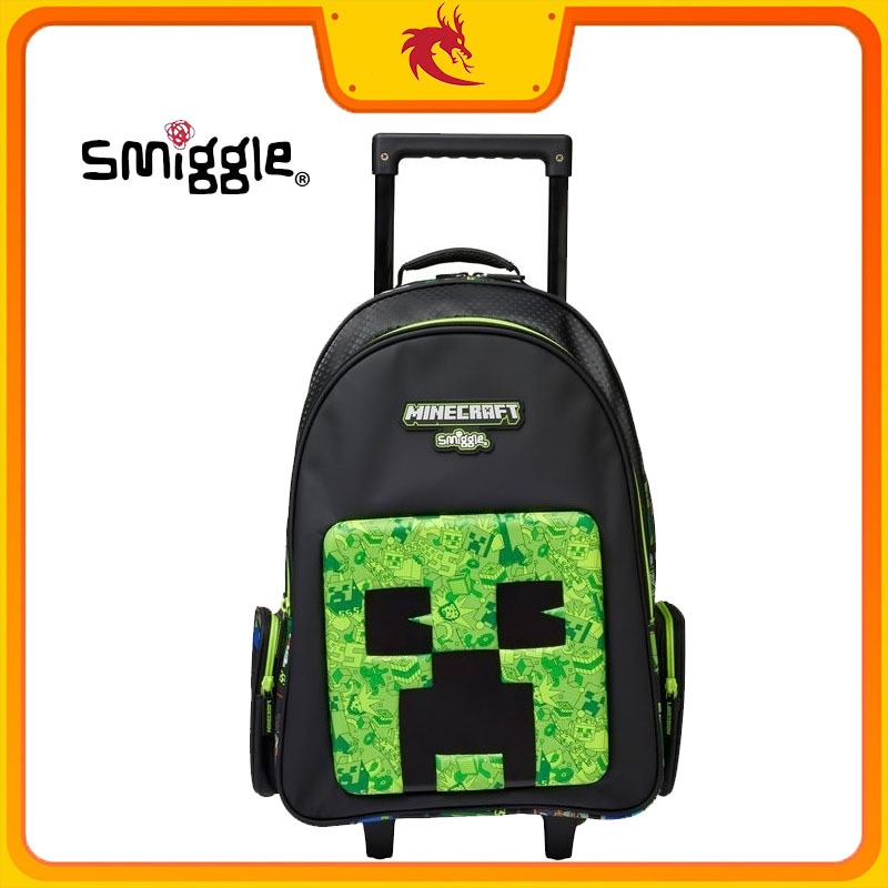 Smiggle Minecraft Trolley Backpack For Kids Student Travel Luggage Bag With Light Up Wheels Shopee Philippines