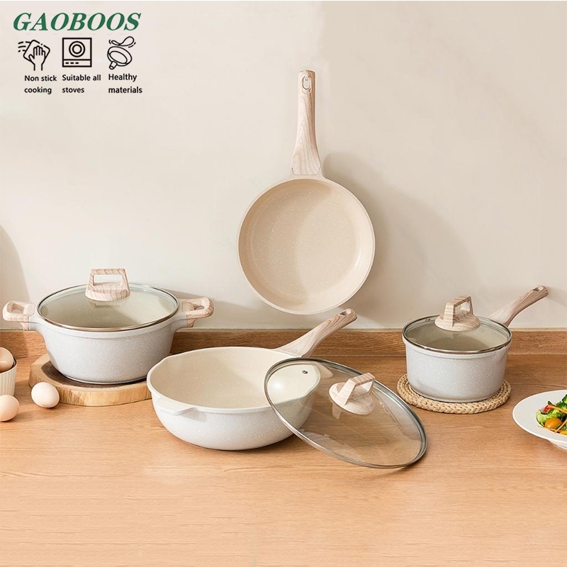 GAOBOOS White Granite Non Stick pan Induction Cookware Set 5pcs Kitchen ...
