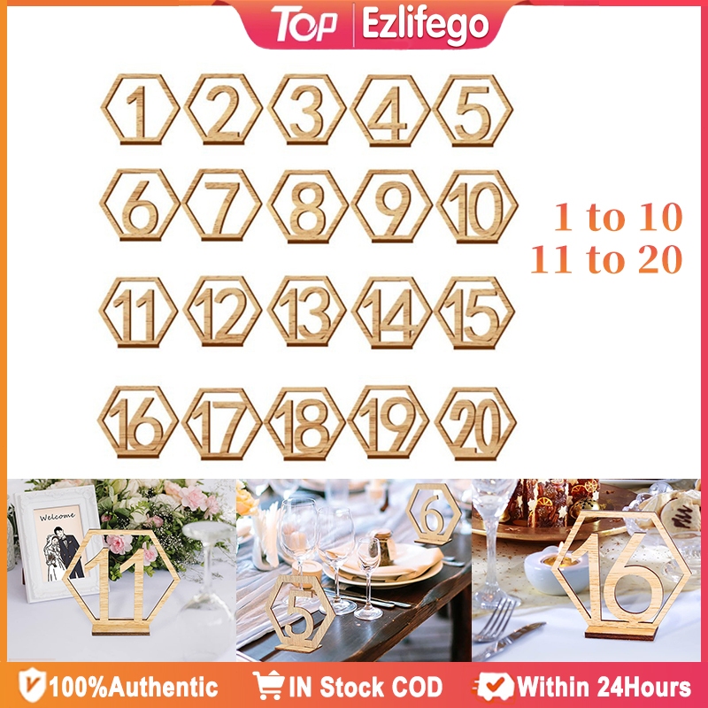 1-20 Wood Restaurant Table Numbers with Holder Base Hexagon Shape for ...