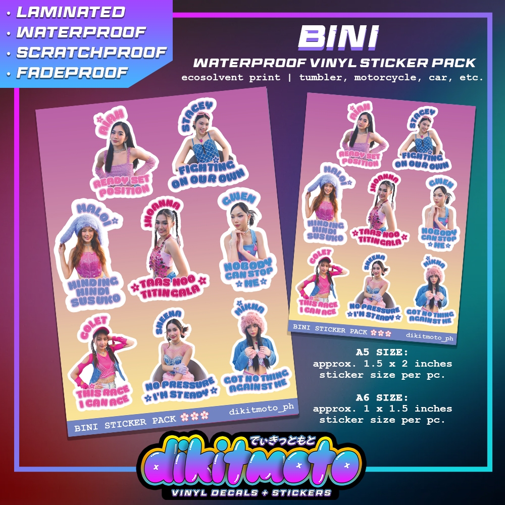 [dikitmoto] BINI STICKER PACK #2 Waterproof Vinyl Sticker Aiah Colet ...