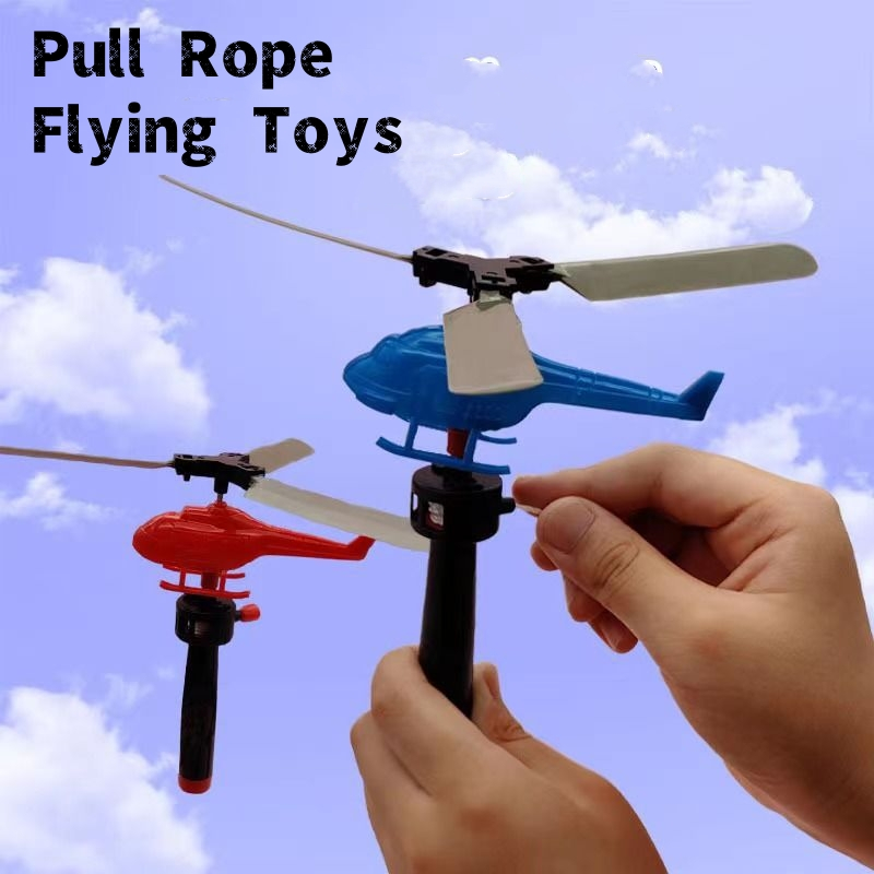 Children s Handle Pull wire power helicopter Toy for Kid Flying Toys with Pull Rope Helicopter