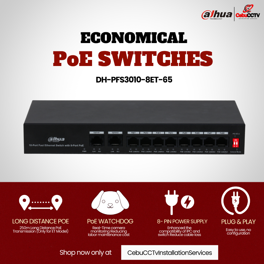 DAHUA (DH-PFS3010-8ET-65) Economical PoE SWITCH 10-Port Unmanaged ...