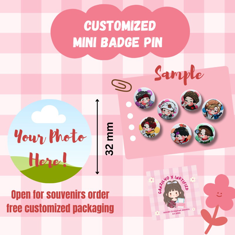 Customized Mini Badge Pin | open for souvenirs order free packaging ...