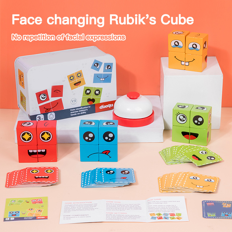 Wooden Face-Changing Educational Toy Expression Puzzle Building Blocks ...