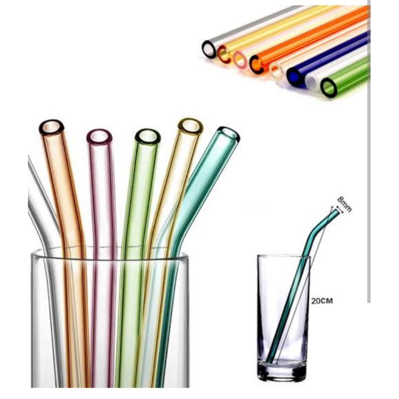 5pcs Curved Colored Glass Straw/ Reusable Glass Straw | Shopee Philippines