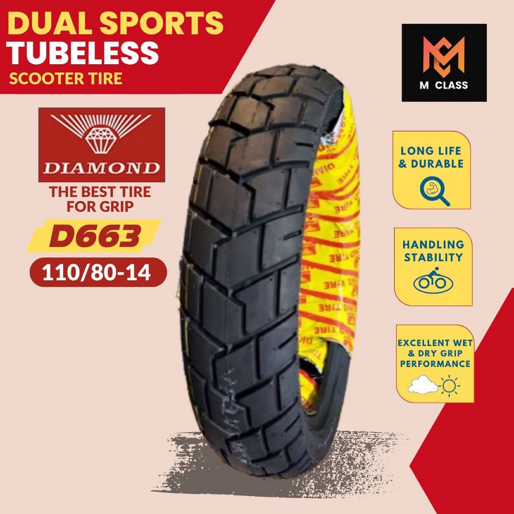 R14 D663 DUAL SPORTS TUBELESS TIRE FOR AEROX 155, PCX160; SUPER 8 ...
