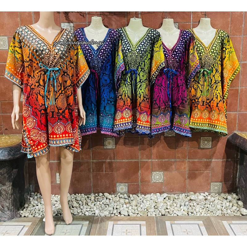 Bohemian Batik Mini Kaftan Cover-Up Batik Dress | Shopee Philippines