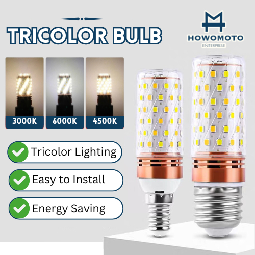 12W Tri-color LED E27 Color Changing Light Bulb Lamp E14 Day & Cool ...