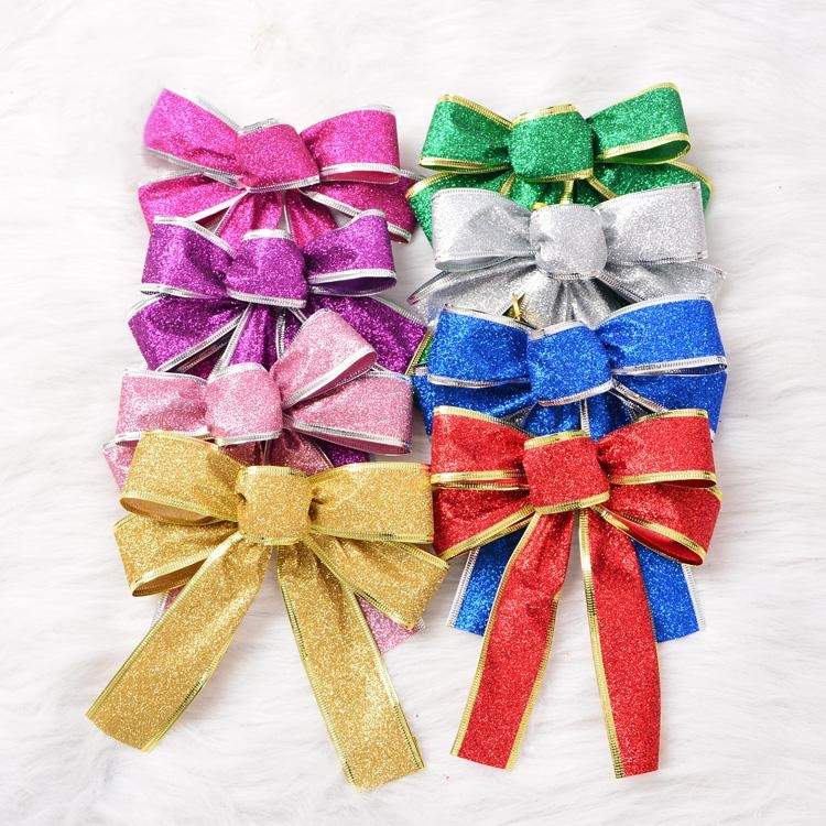 Big Size 25cm Red Silver Gold Sparkling Glitter Christmas Ribbon Bow