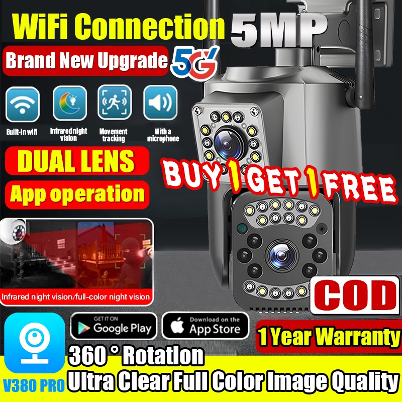 V380 Pro CCTV Outdoor Camera Dual Lens NO WIFI Needed 360° Auto ...