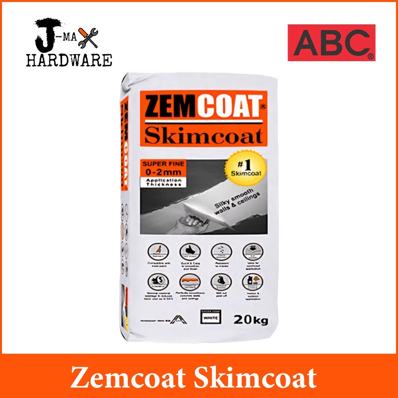 (Sold Per Pack) ABC Zemcoat Skimcoat 20kg Superfine White Ultra-thin 0 ...