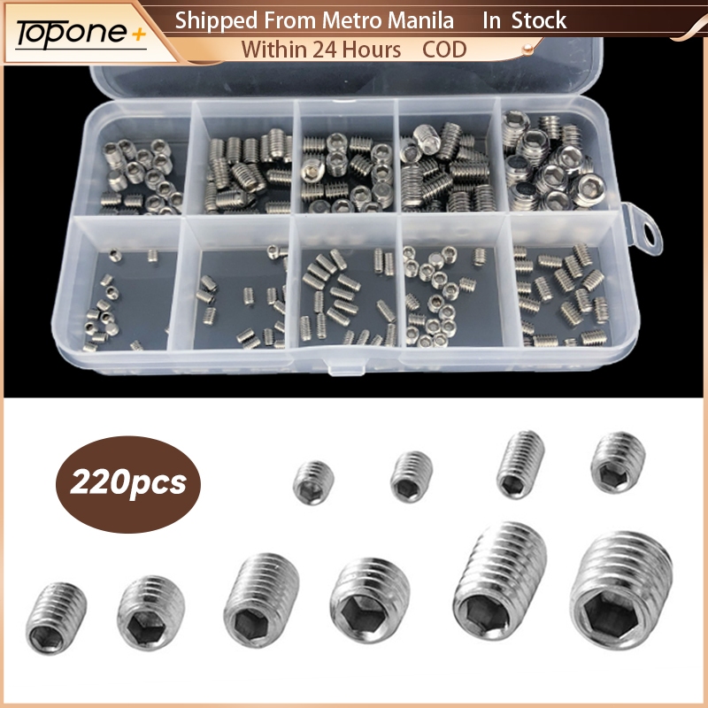 220pcs Internal Hex Headless Screw Set 304 Stainless Steel Hex Grub ...