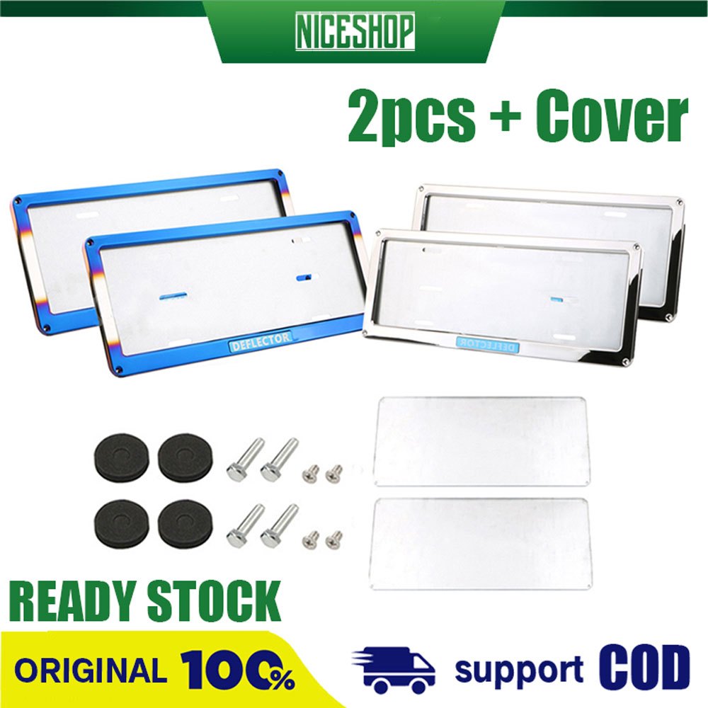 2Pcs Car Number Plate Holder Silver Stainless Steel with Acrylic Cover