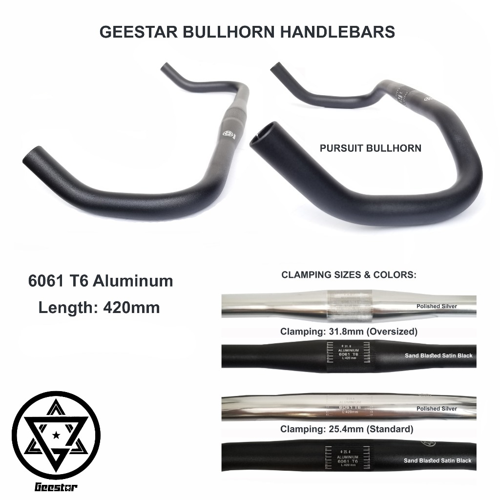 Geestar Bike Handlebar Pursuit Bullhorn Armored Standard 25.4 Oversize 31.8 Alloy Fixed Gear Road Shopee Philippines