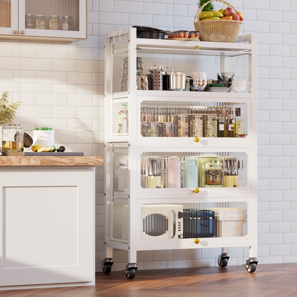 3/4 Layer Kitchen Cabinet Rack White Enclosed Storage Rack With Cover ...