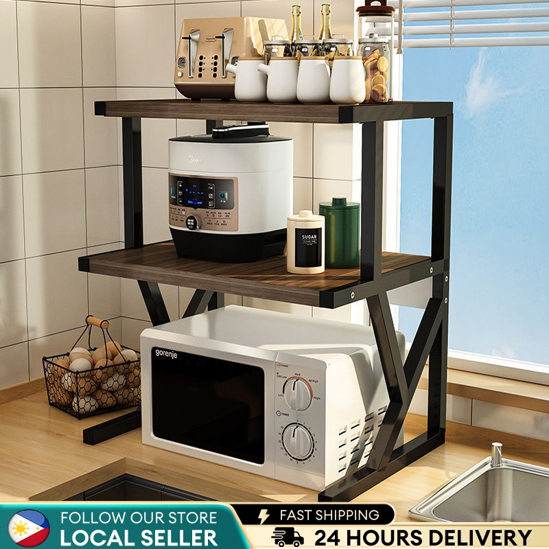 2/3 Layer Wooden Kitchen Racks Multi-purpose Storage Rack Microwave ...