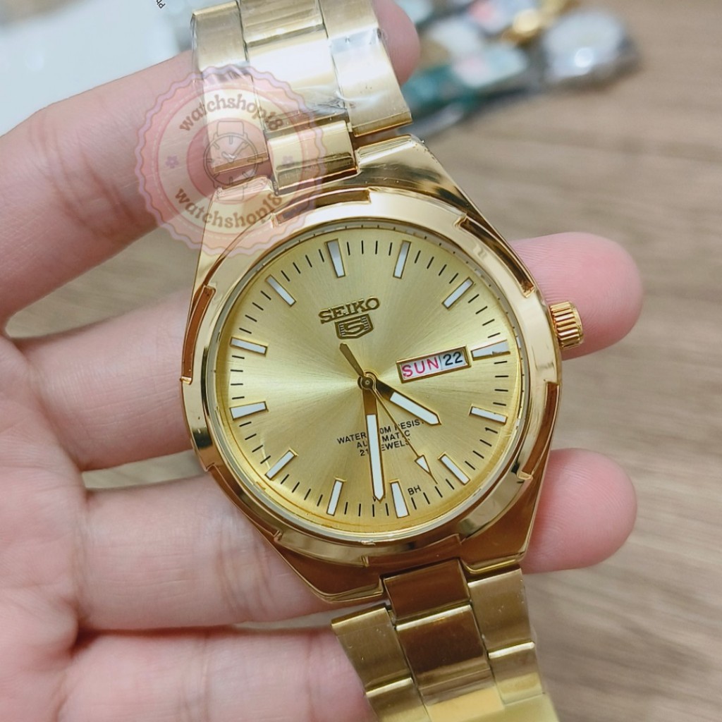Seiko-5 Mens Oem Automatic Japan hand Movement with calendar date stainless  gold RELO