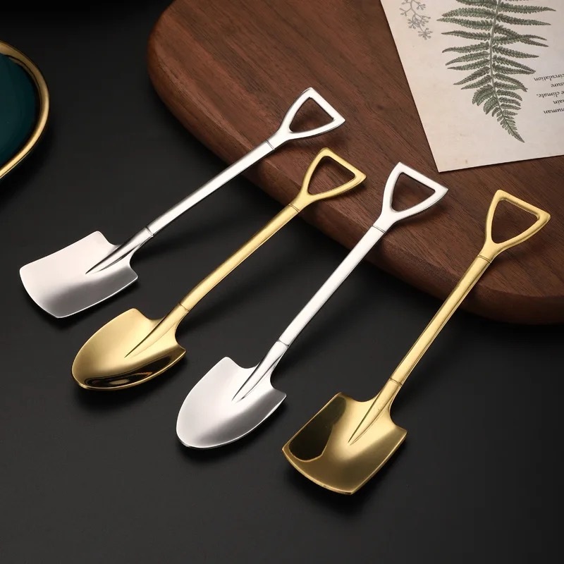 Shovel Spoons Stainless Steel Spoon Reusable Dessert Spoons for Coffee ...