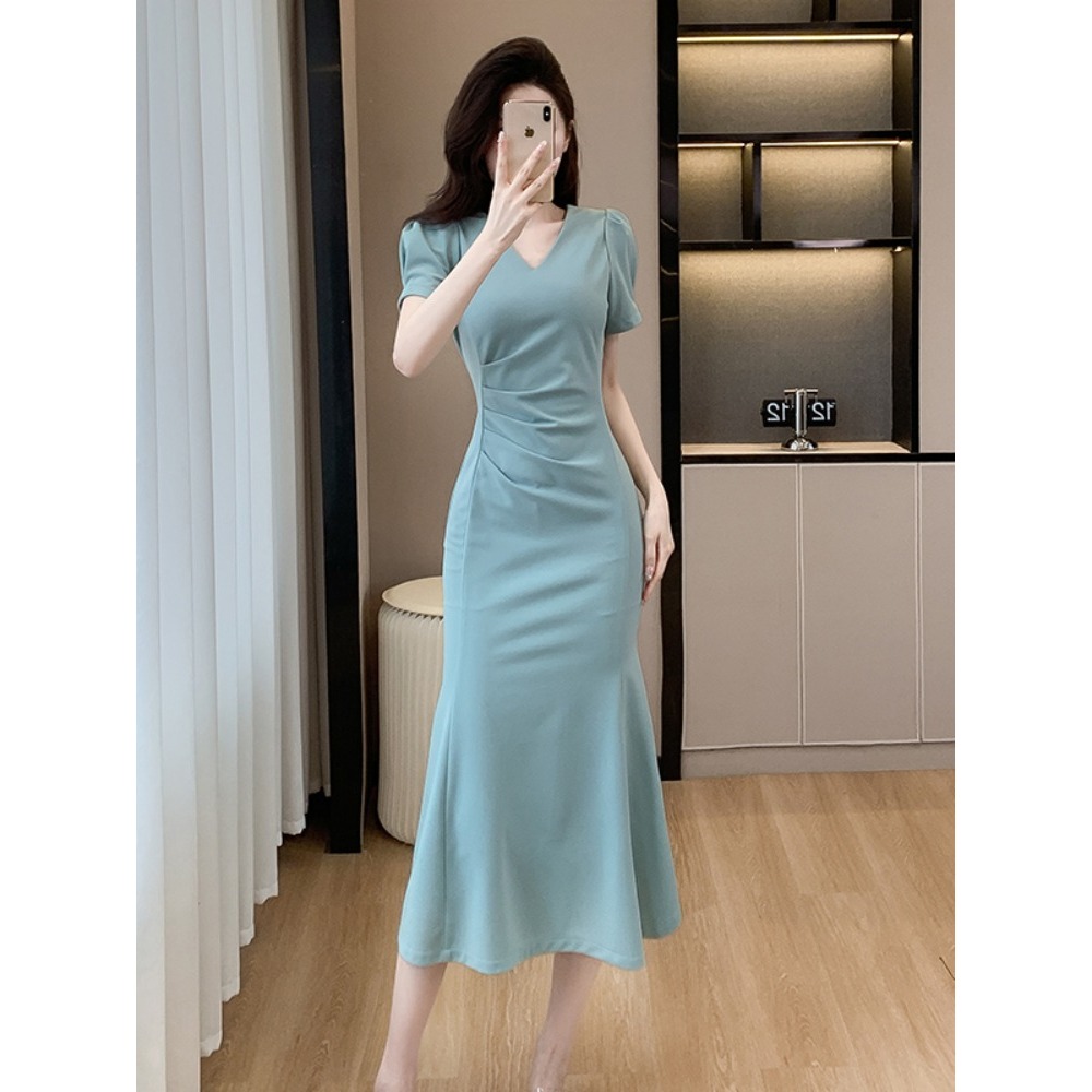 slim fit dress slacks SteinMart.com | Chelsea Ruffle Maxi Dress - Dusty Blue main image 0