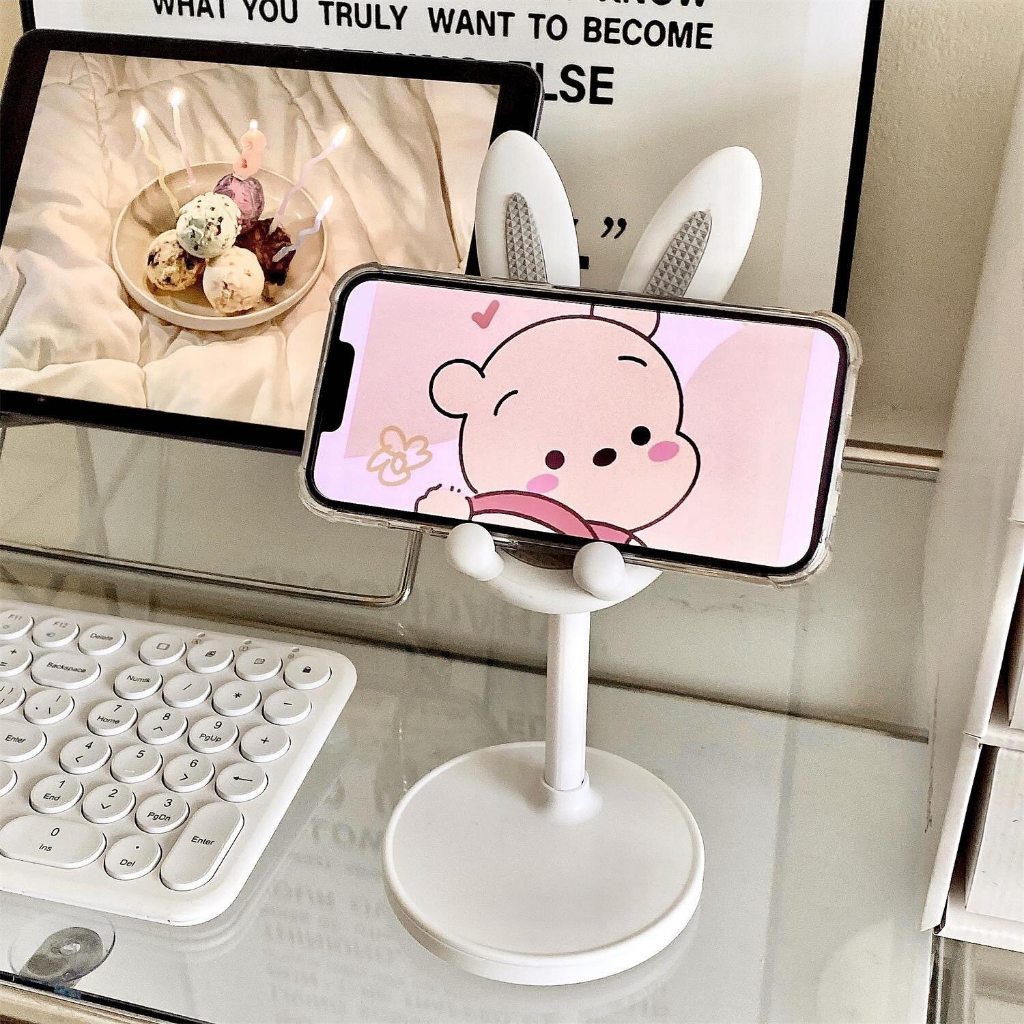 Universal Telescopic Rabbit Phone Holder Adjustable Height Stand Desk ...