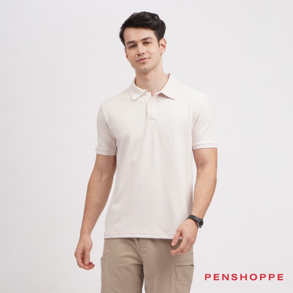 Penshoppe Relaxed Fit Waffle Knit Polo For Men (Chocolate Brown