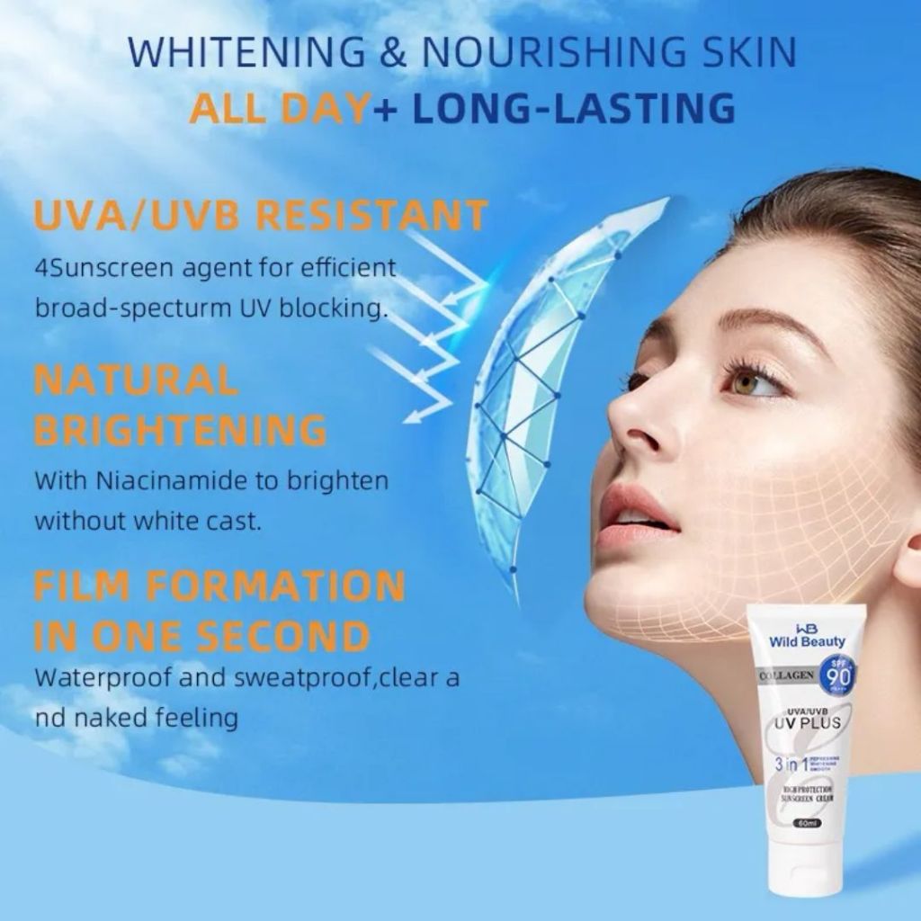 WILD BEAUTY COLLAGEN SUNSCREEN SPF 90++ 3IN1 REFRESHING WHITENING ...