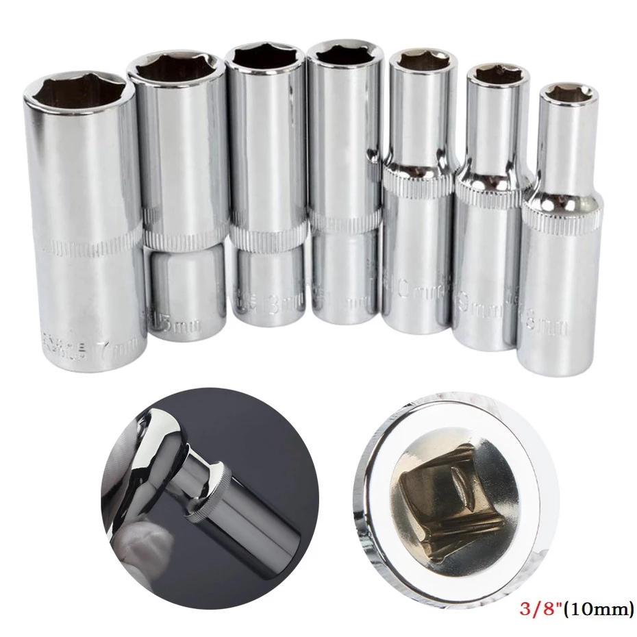 Stainless Deep Socket Silver Socket Wrenches 3/8inch 63mm 8-24mm Deep ...