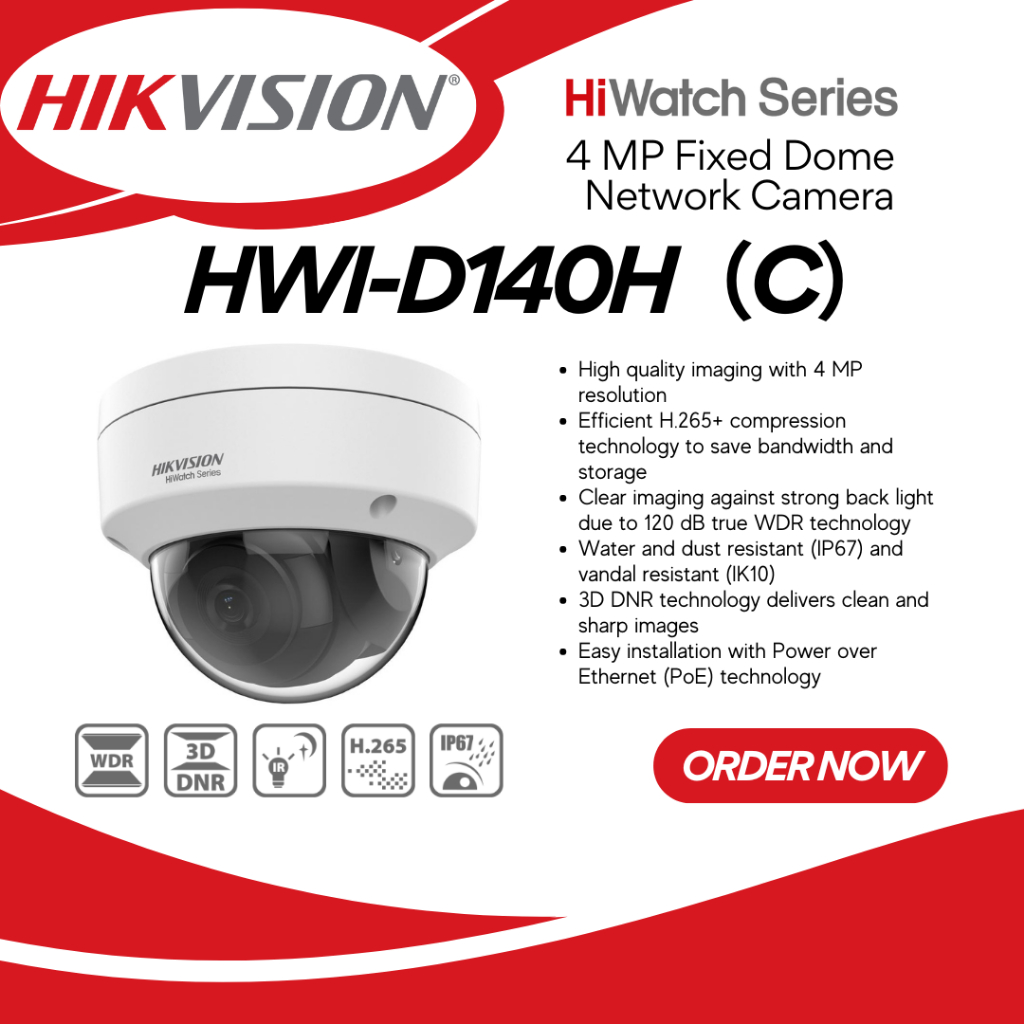 HIWATCH 4MP Fixed Dome Network Cctv Camera - HIKVISION (HWI-D140H ...