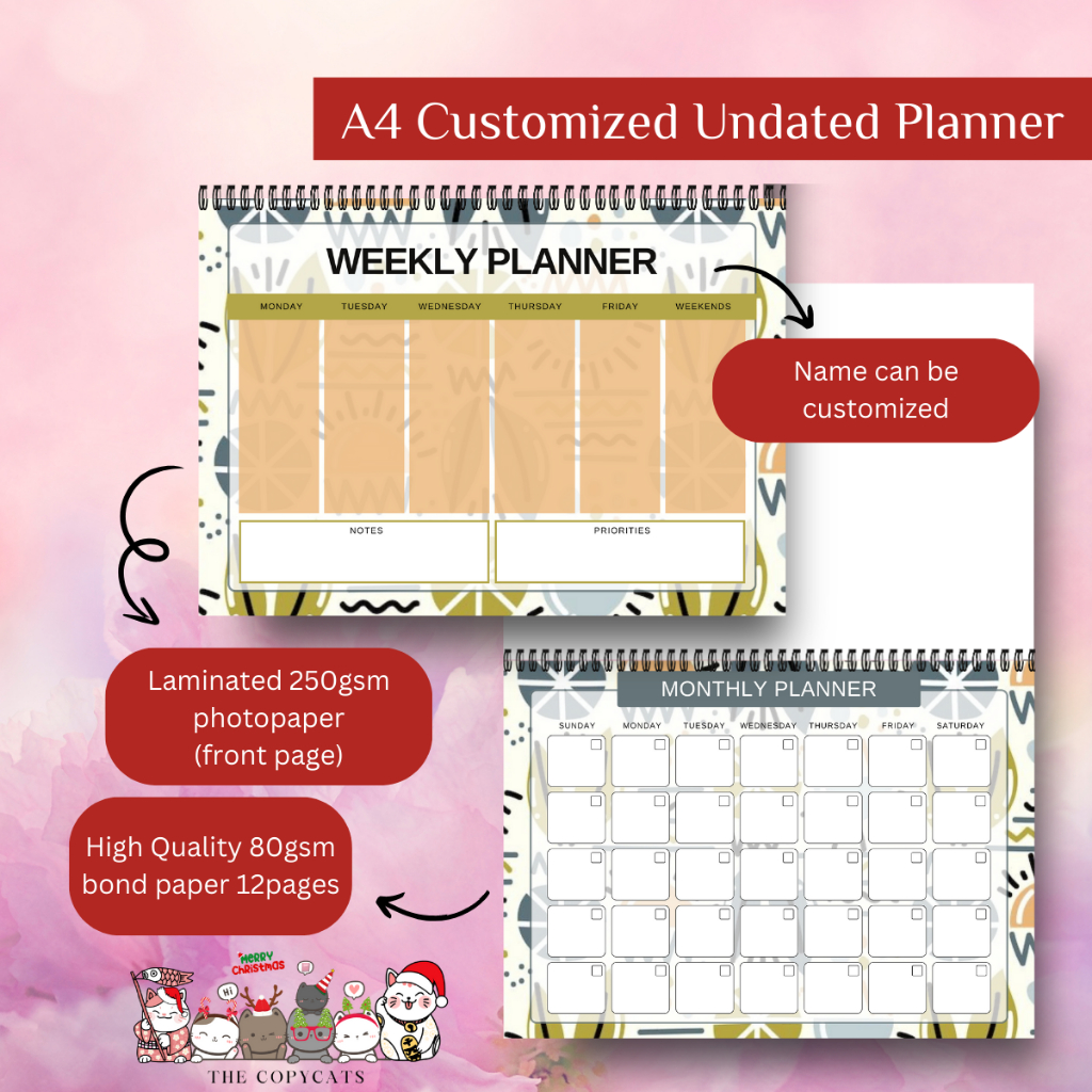 CUSTOMIZED UNDATED MONTHLY & LAMINATED WEEKLY PLANNER CHRISTMAS GIFT ...