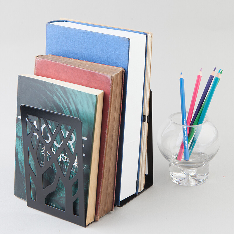 2Pcs Metal Bookends Pure Color Hollow Pattern Book Ends Supports for ...