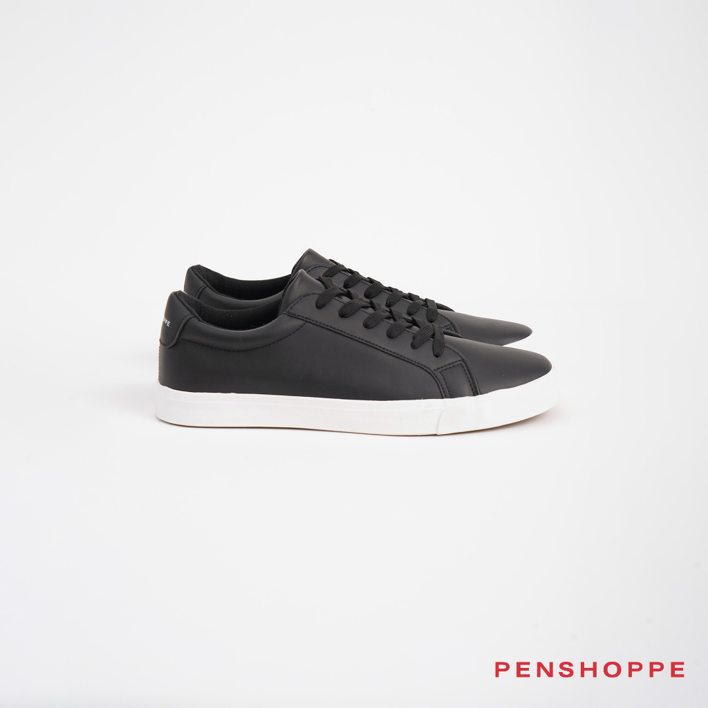 Penshoppe PU Lace-Up Sneakers With Heel Tab Branding For Men (Black ...