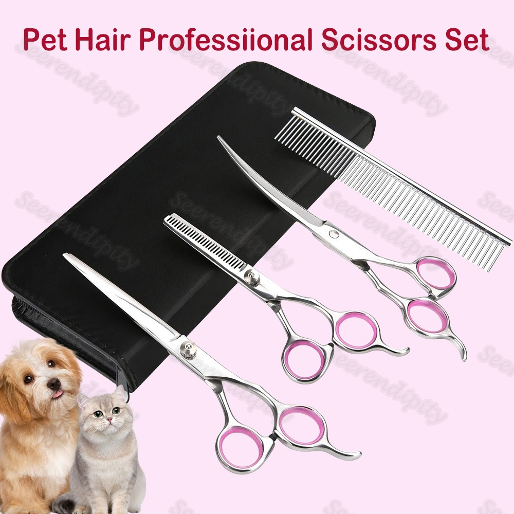 thumbnail image 2 of 4PC Pet Grooming Kit Scissors W/Safety Round Tip, Shears Comb Set, For 2 of 13