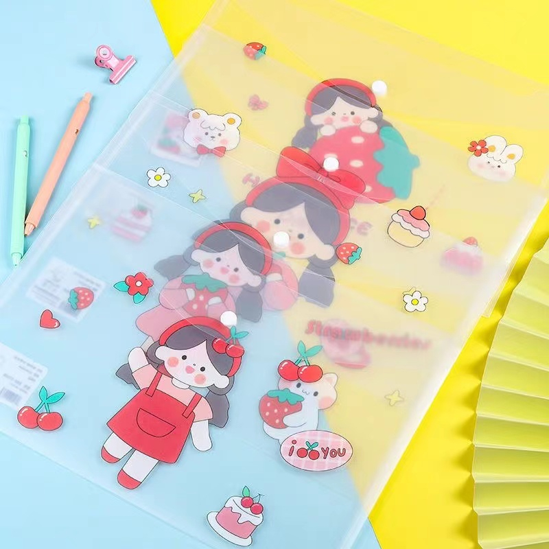 A4 file bag Transparent Cute Cartoon Stationery Office School | Shopee ...