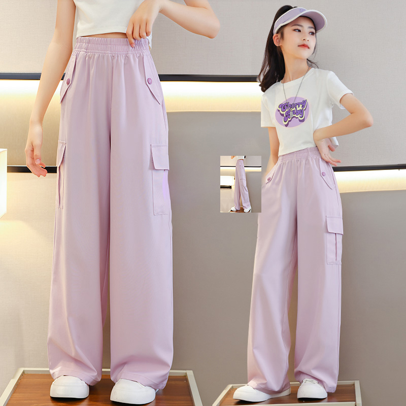 Wide Leg Pants for Kids Girls 7-16 Yrs Summer Loose Casual Ice Silk ...