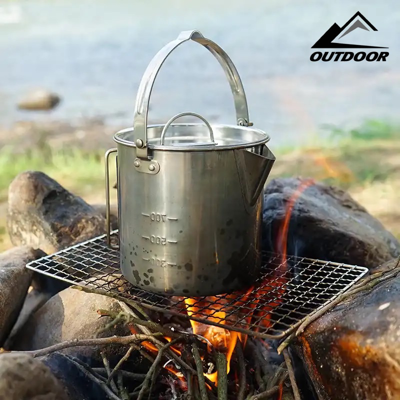 CW307 Camping Kettle Stainless Steel OUTDOOR Cooking Kettle 1.2L Lightweight Compact Camping