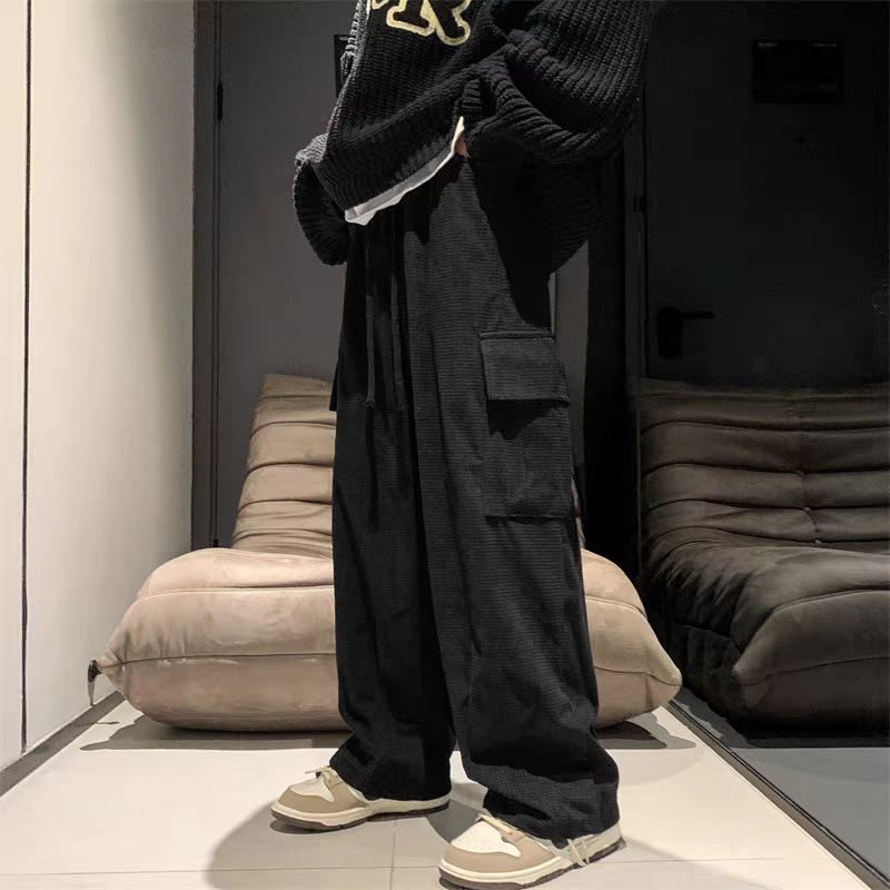 Aesthetic cargo pants for men trendy wide leg pants hiphop pants black ...